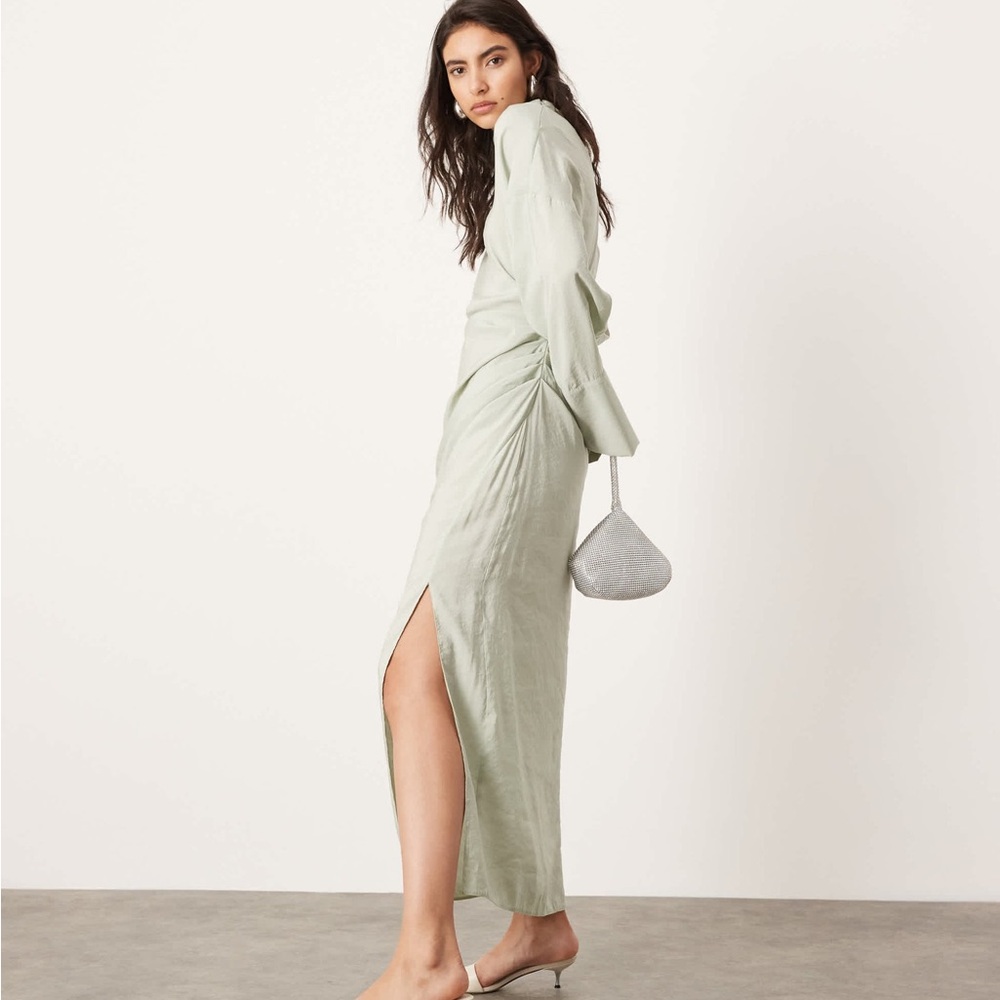 ASOS EDITION soft high neck ruched detail sage maxi dress